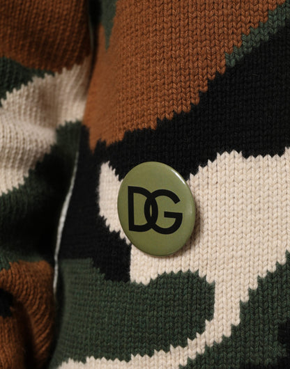 Multicolor Intarsia-Knit Camouflage Pullover Sweater