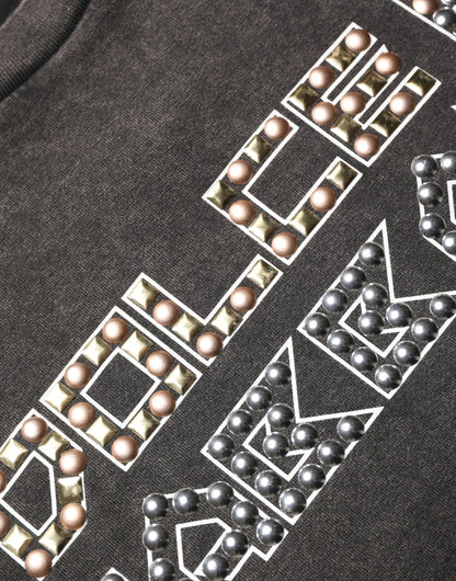 Gray Logo Embellished Men Crew Neck T-shirt