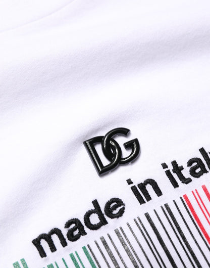 White Barcode Cotton Crew Neck Men T-shirt