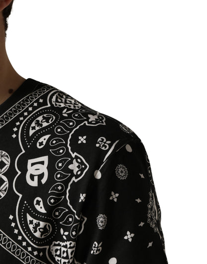 Black White Bandana Cotton Crew Neck  T-shirt