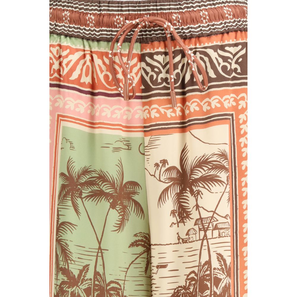 Multicolor Silk Casual Pants