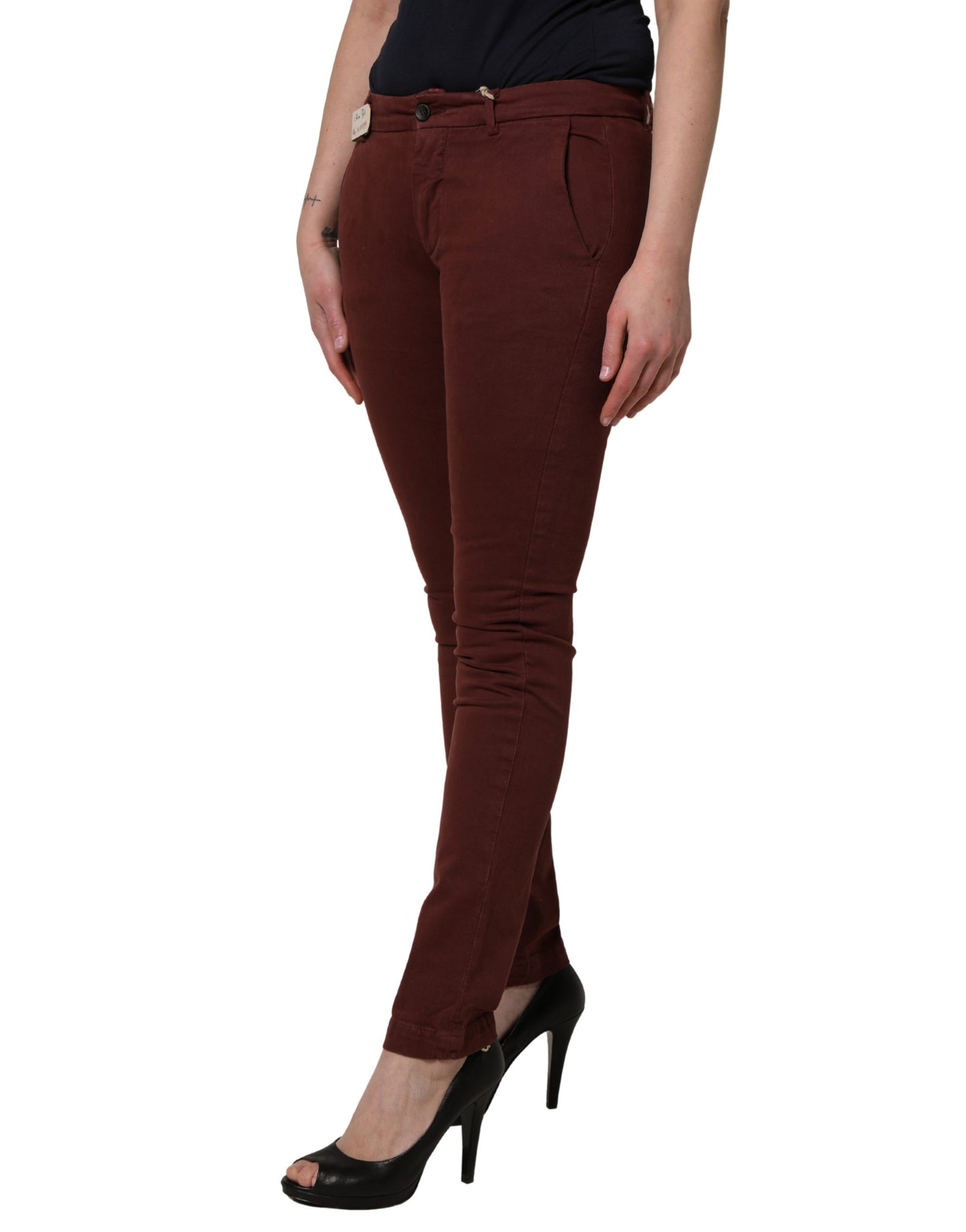 Maroon Mid Waisted Slim Fit Denim Trouser Jeans