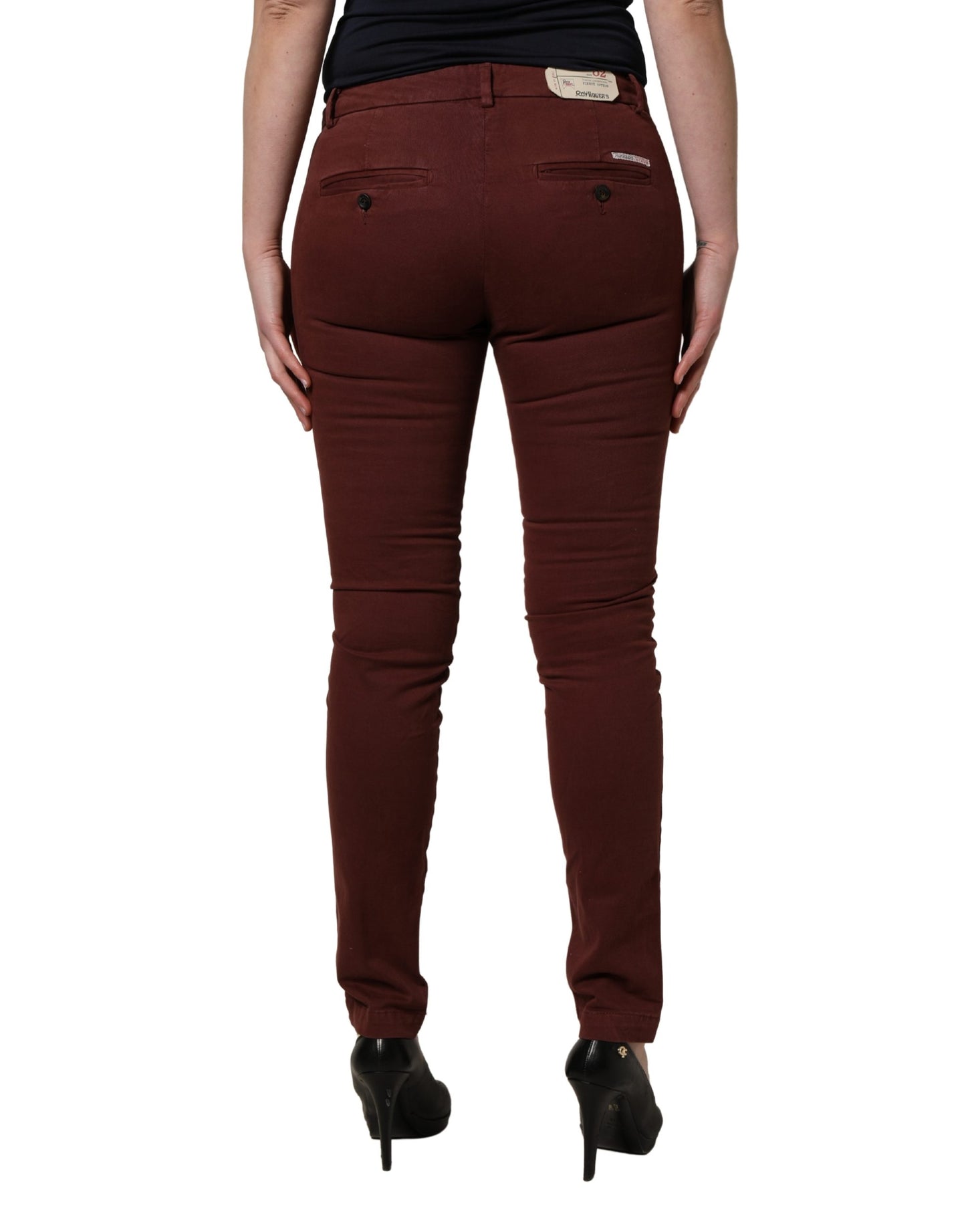 Maroon Mid Waisted Slim Fit Denim Trouser Jeans