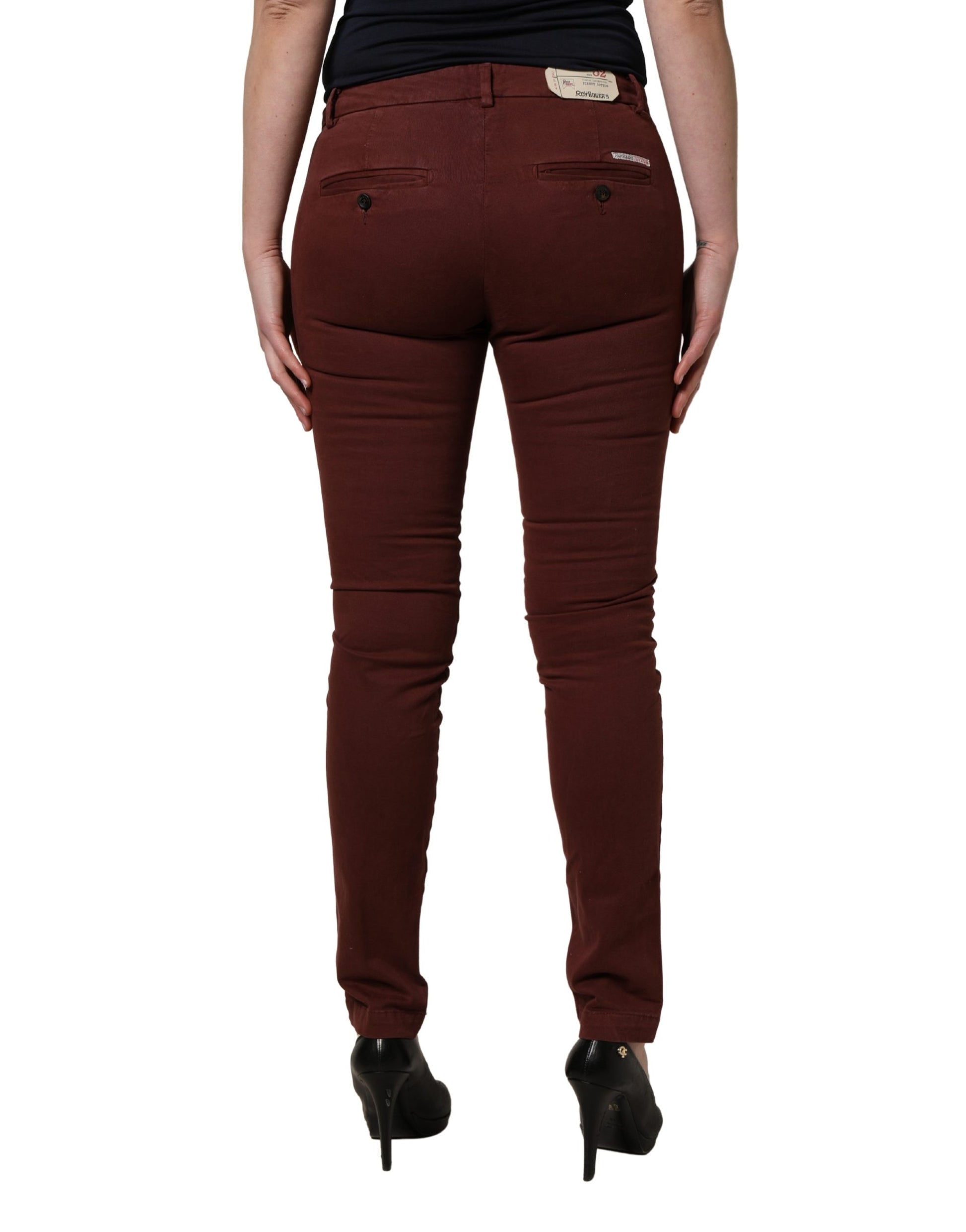 Maroon Mid Waisted Slim Fit Denim Trouser Jeans