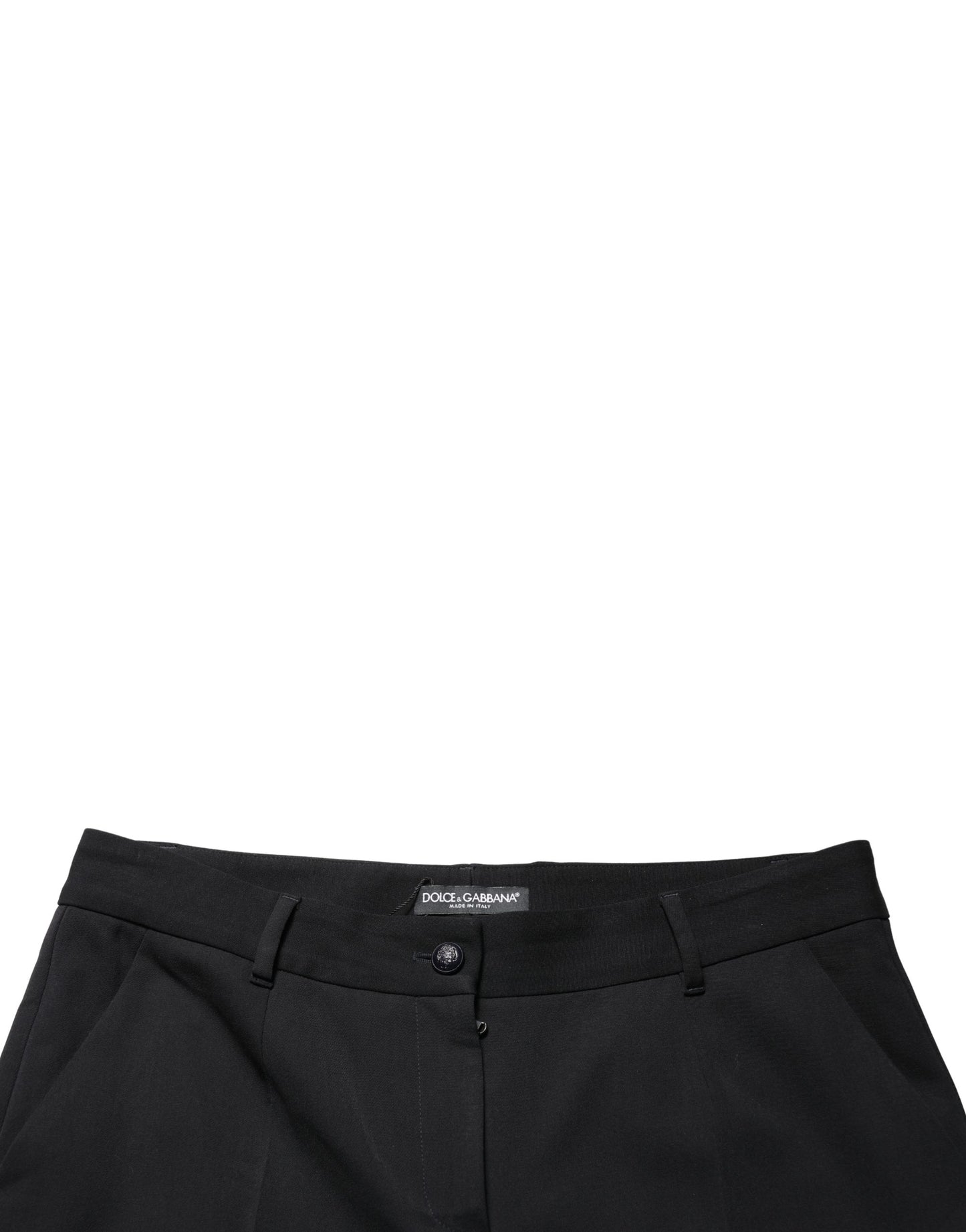 Black Wool High Waist Cropped Tapered Pants