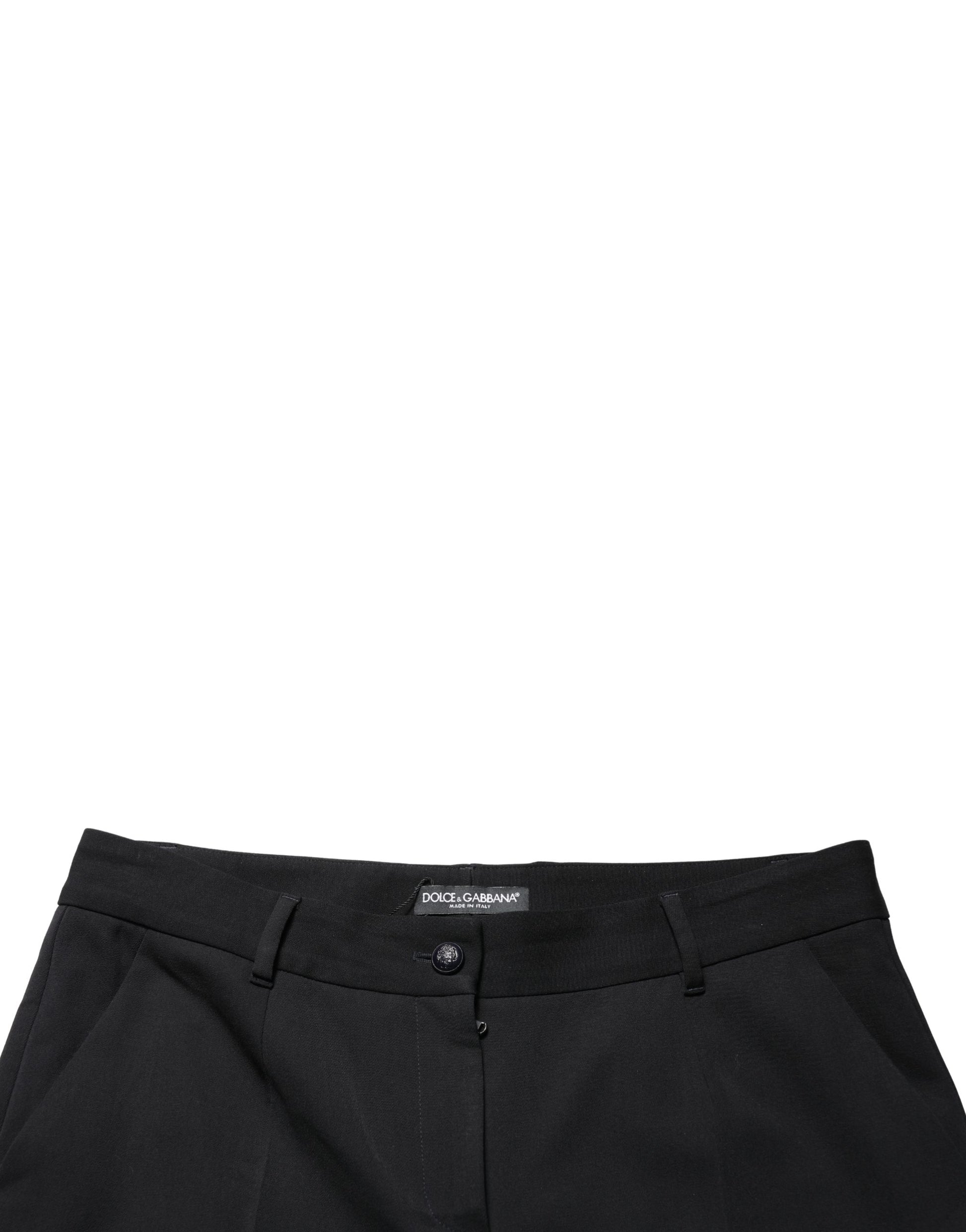 Black Wool High Waist Cropped Tapered Pants