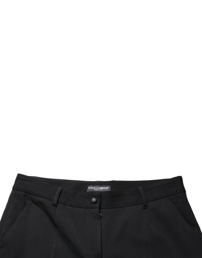 Black Wool High Waist Cropped Tapered Pants
