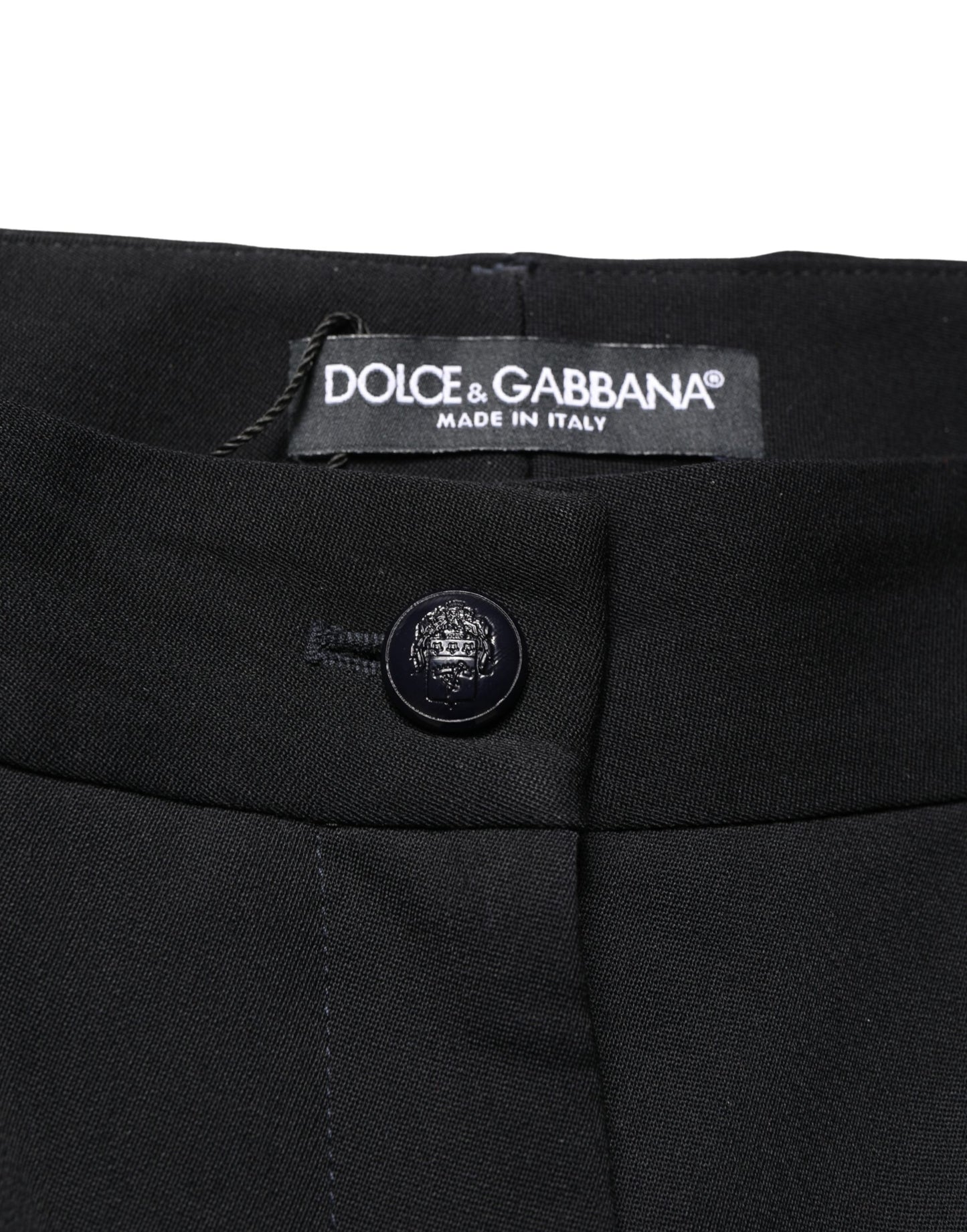 Black Wool High Waist Cropped Tapered Pants