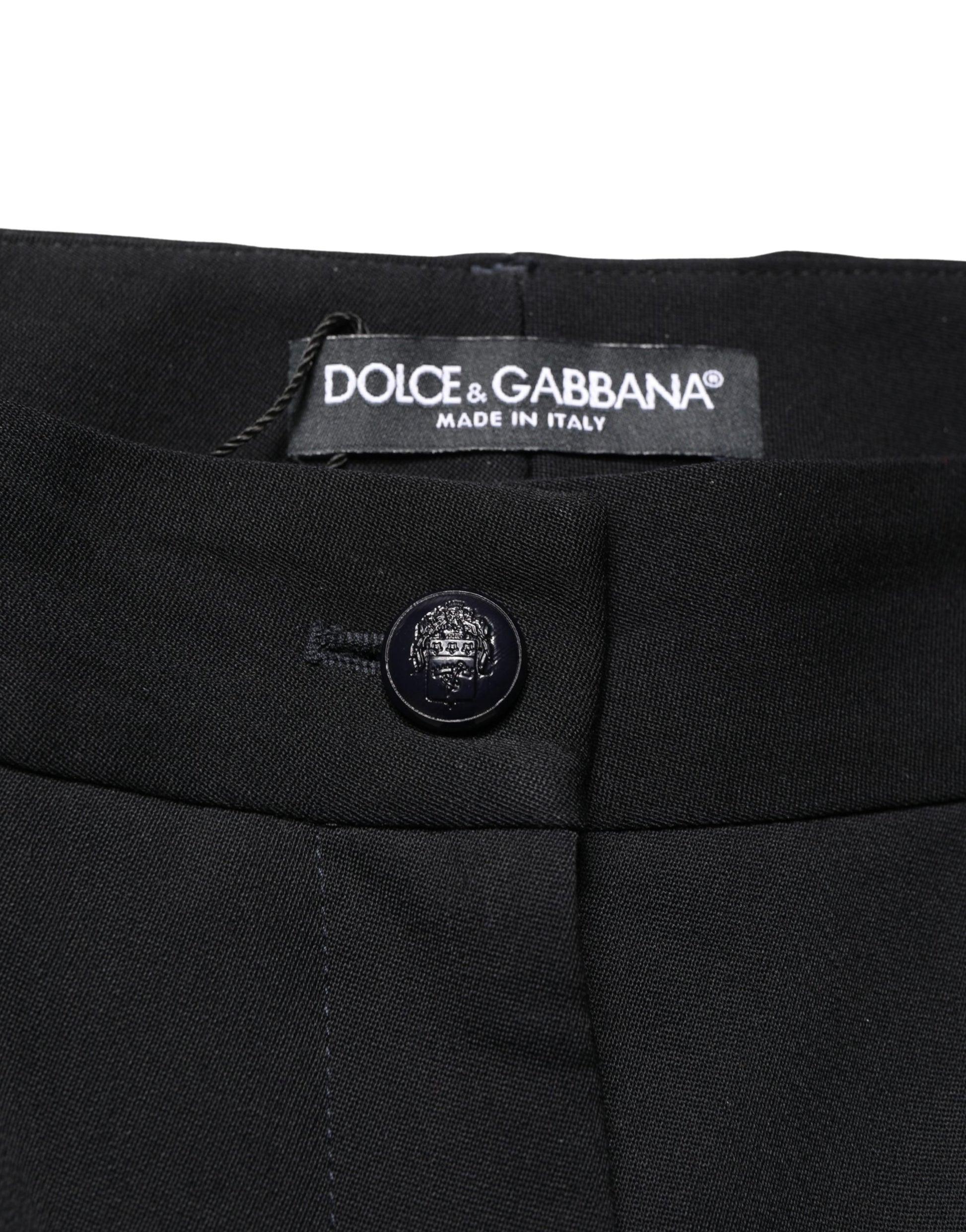 Black Wool High Waist Cropped Tapered Pants