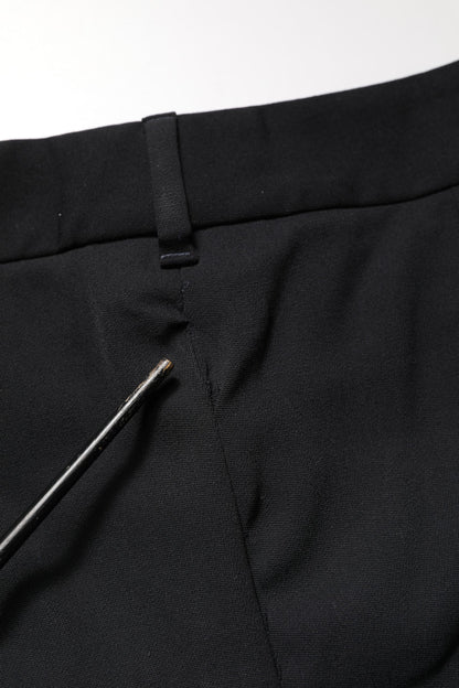 Black Wool High Waist Cropped Tapered Pants