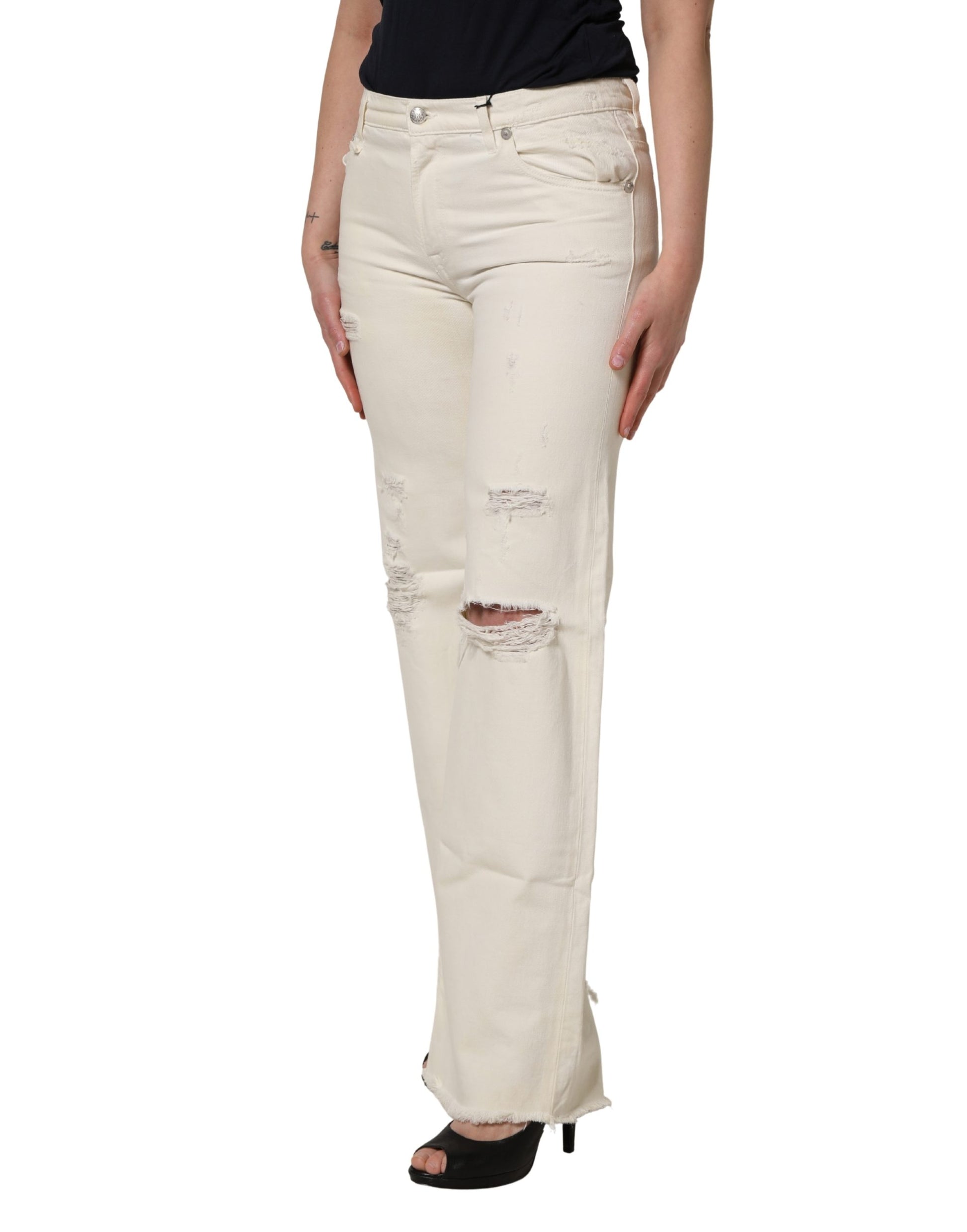 Mid Waisted Bootcut Tattered Denim Trouser Jeans