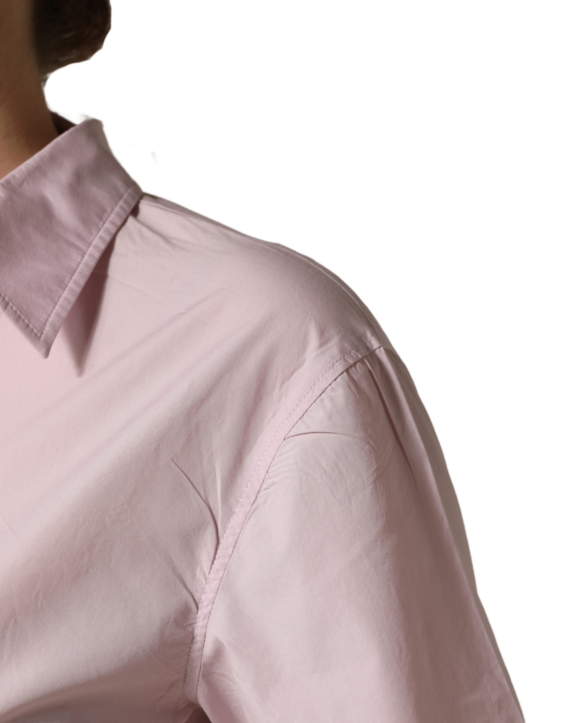 LightPink Cotton Collared Buttoned Blouse  Top