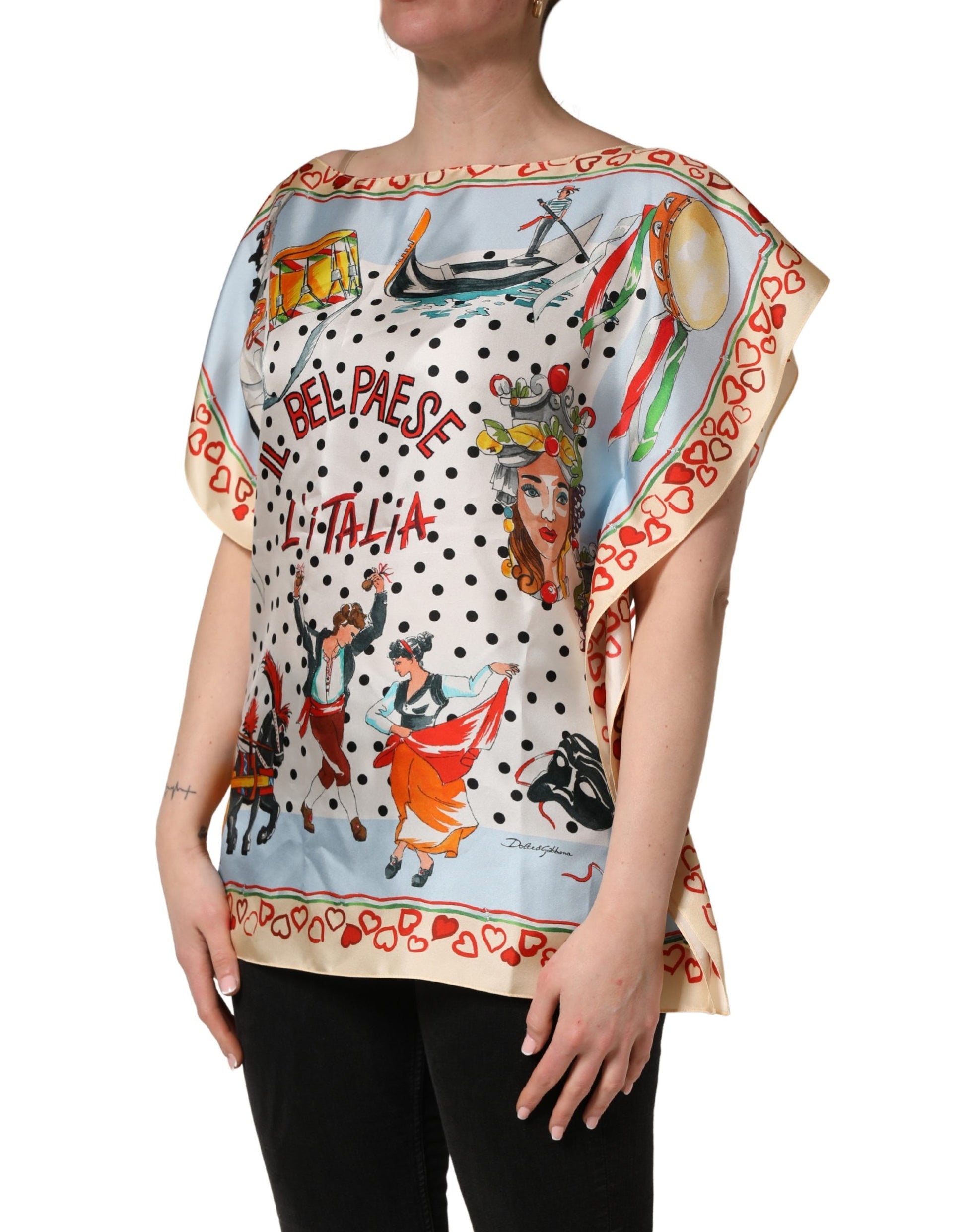 Multicolor Italy Scenes Graphic Silk Top