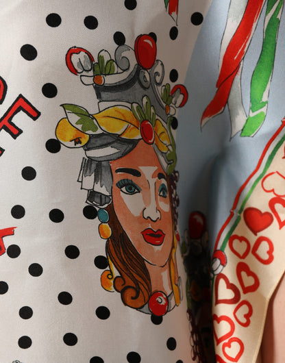 Multicolor Italy Scenes Graphic Silk Top