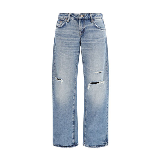Blue Cotton Straight-Leg Jeans