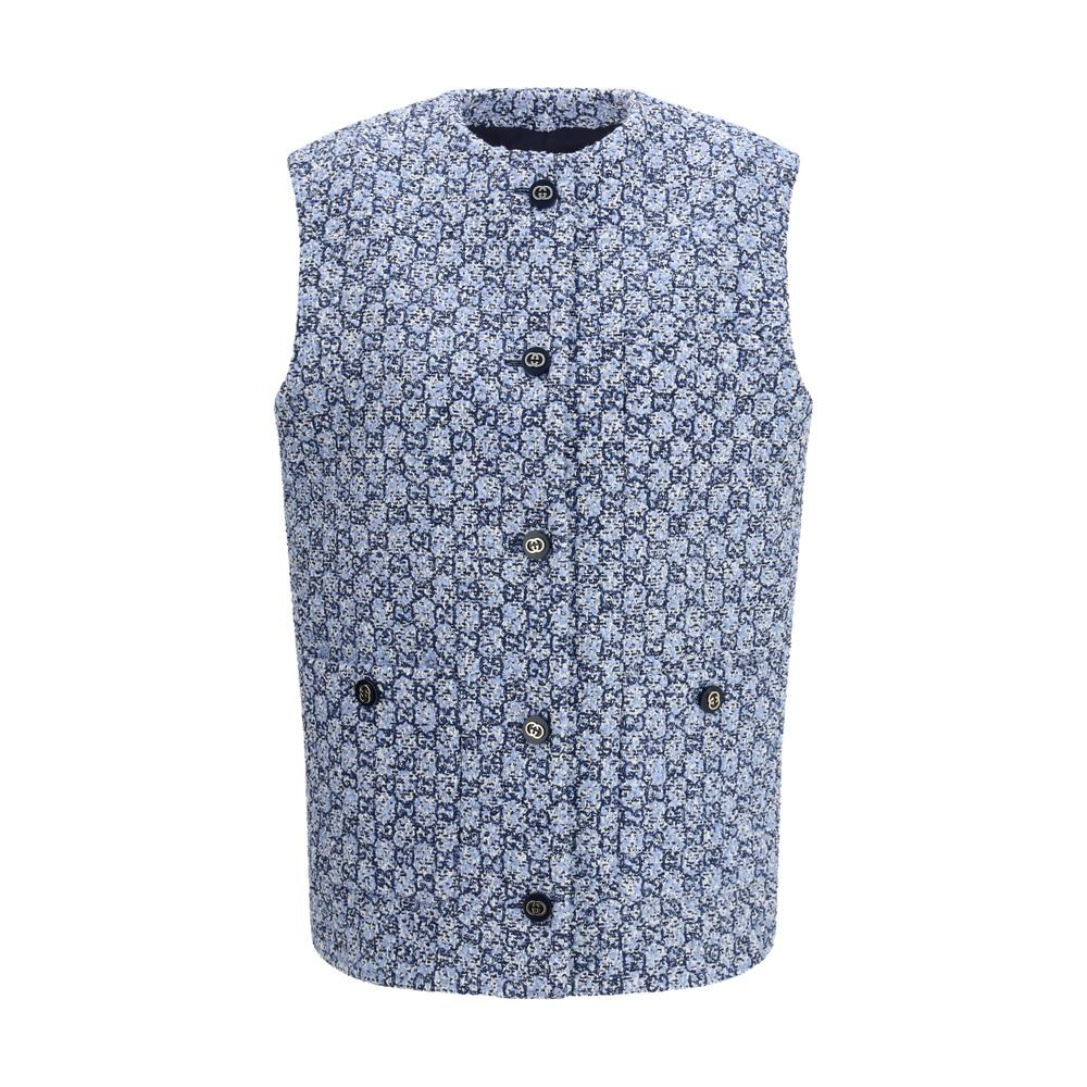 Blue Cotton Sleveless Jacket