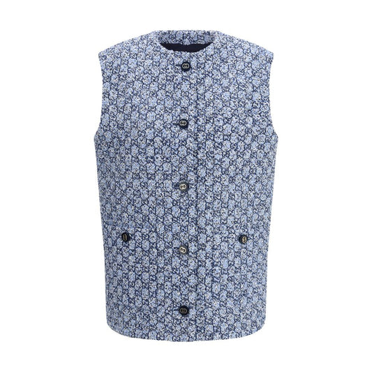 Blue Cotton Sleveless Jacket