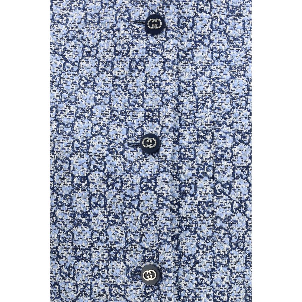 Blue Cotton Sleveless Jacket