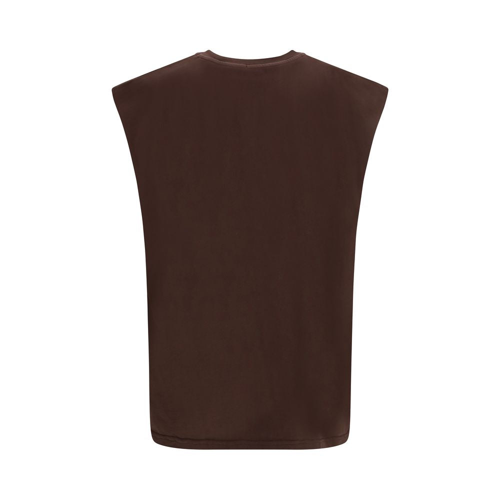 Brown Cotton Sleeveles T-Shirt