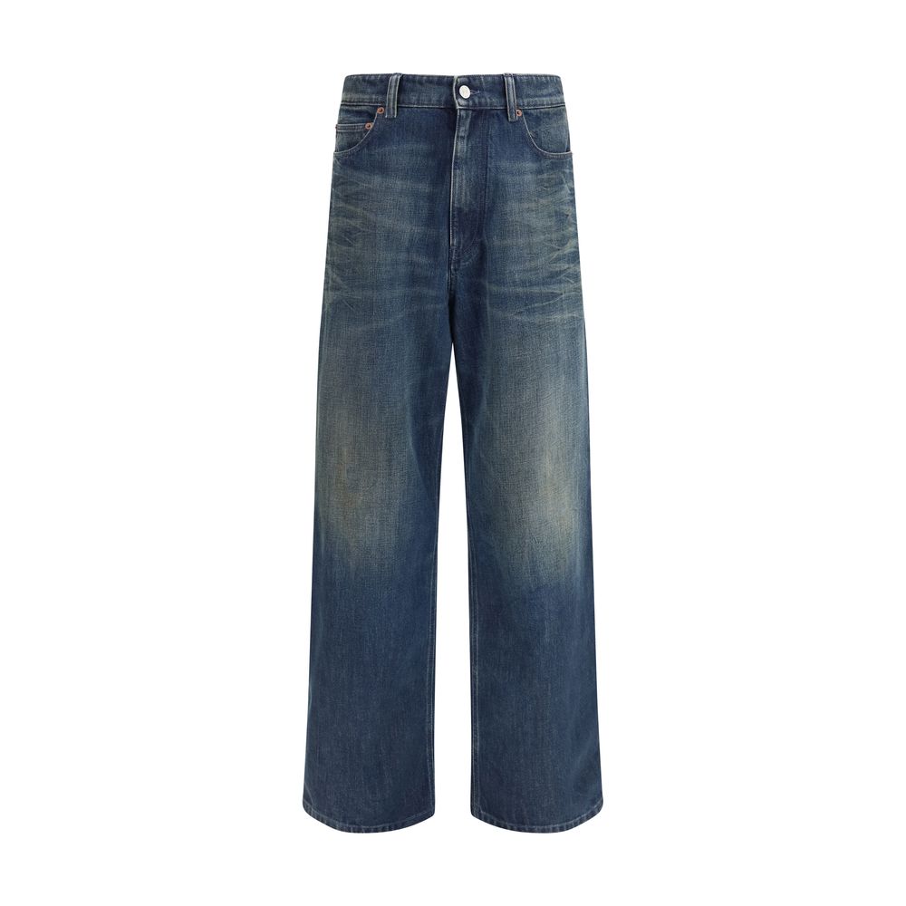 Blue Cotton Straight-Leg Jeans