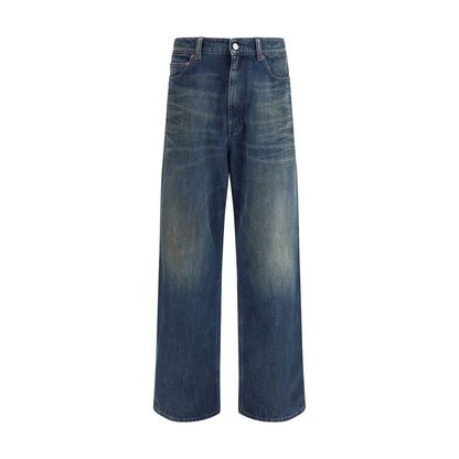 Blue Cotton Straight-Leg Jeans