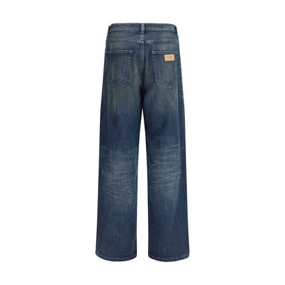 Blue Cotton Straight-Leg Jeans