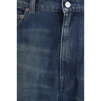 Blue Cotton Straight-Leg Jeans
