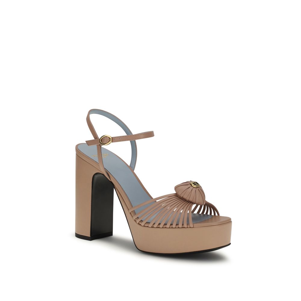 Beige Goatskin Platform Sandals
