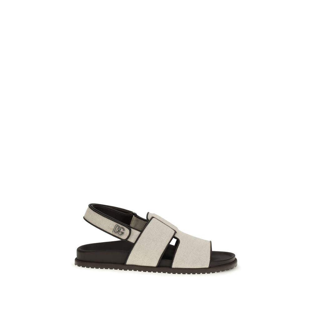Beige Cotton Flat Sandals
