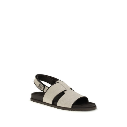 Beige Cotton Flat Sandals