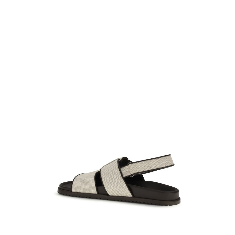 Beige Cotton Flat Sandals