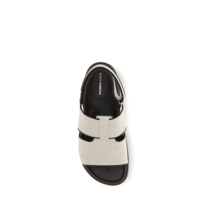 Beige Cotton Flat Sandals