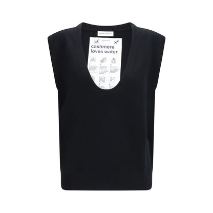 Black Elastane Sleeveles Sweater