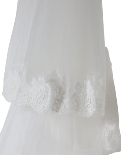 White Floral Lace Nylon Floor Length Long Wedding Veil