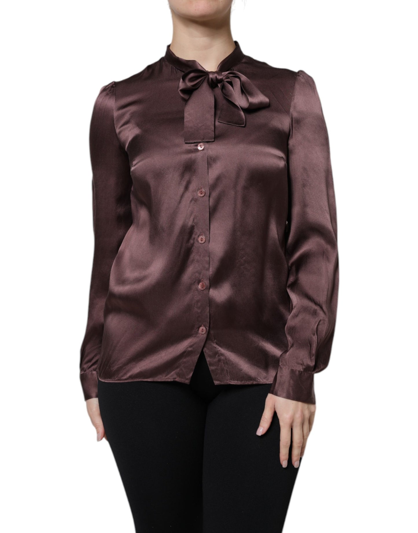 Violet Satin Long Sleeve Ascot Tie Shirt  Top