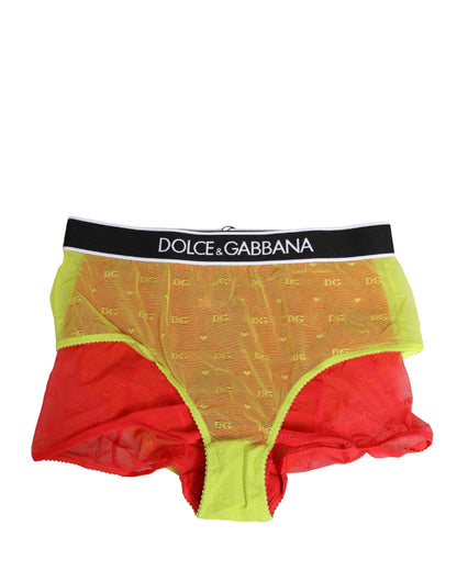 Red Yellow Tulle Mid Waist Panty Girdle Underwear