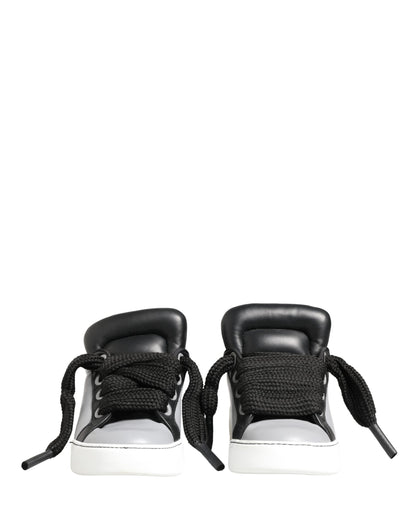Gray Leather Low Top Lace Up Sneakers Shoes