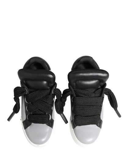 Gray Leather Low Top Lace Up Sneakers Shoes
