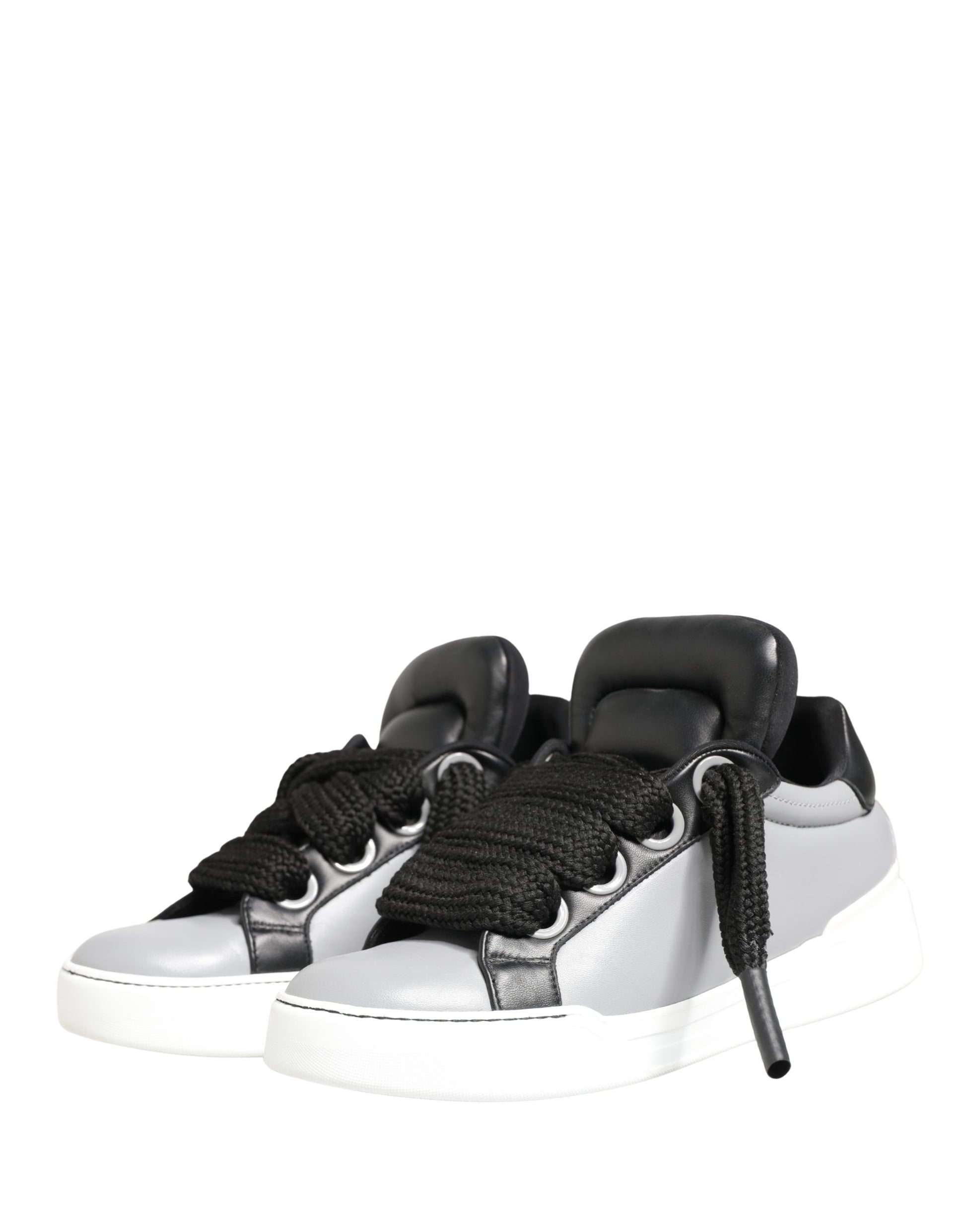 Gray Leather Low Top Lace Up Sneakers Shoes