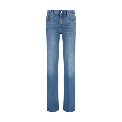 Blue Cotton Flared Jeans