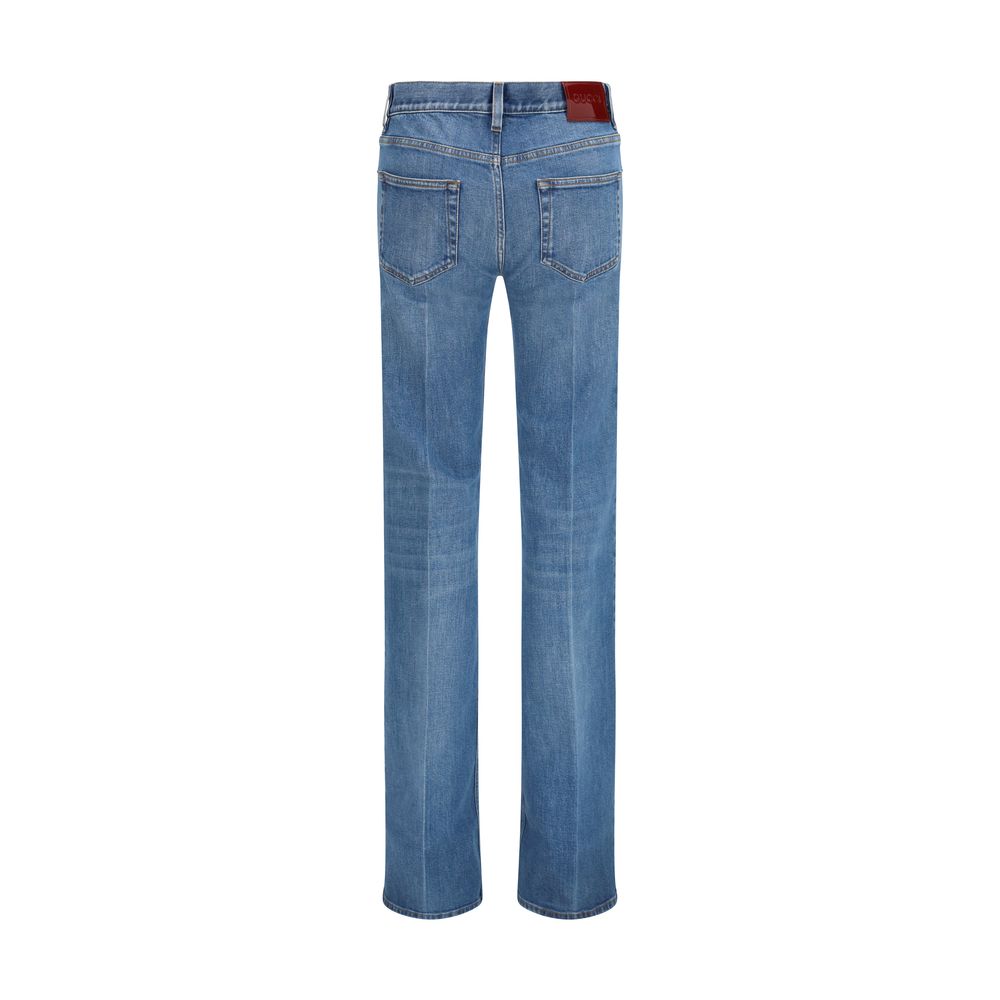 Blue Cotton Flared Jeans
