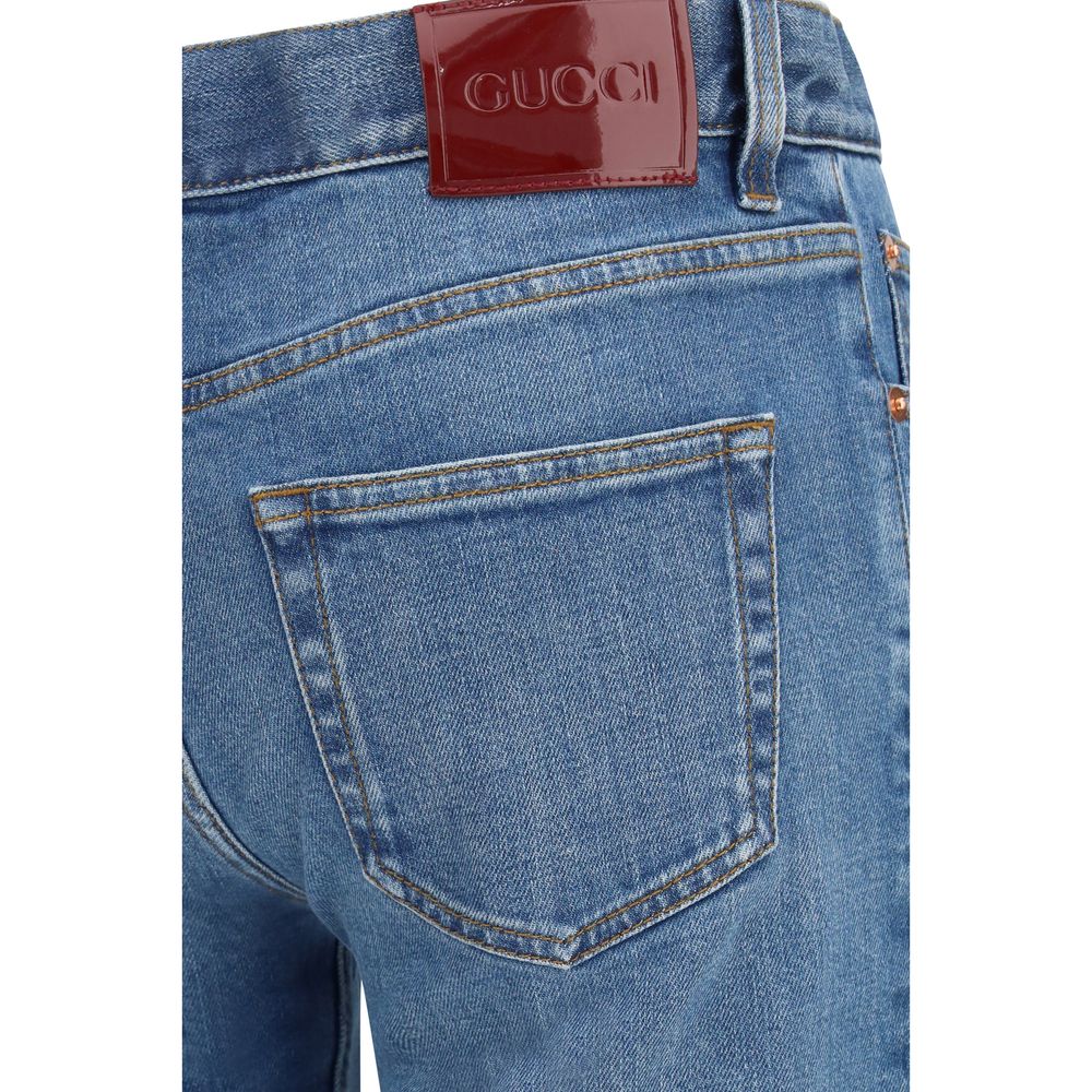 Blue Cotton Flared Jeans
