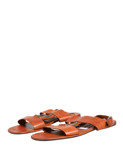 Brown Leather Flat Sandals Shoes