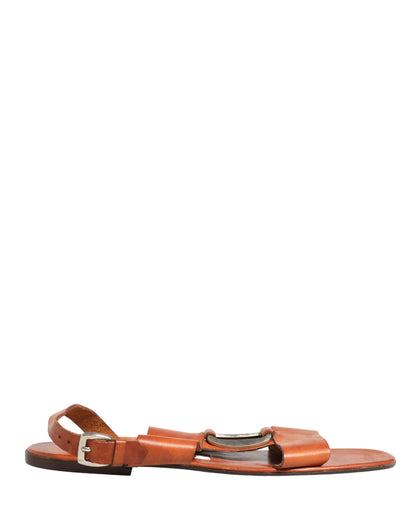 Brown Leather Flat Sandals Shoes
