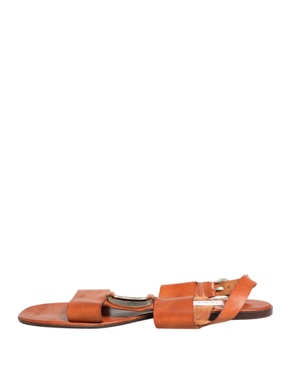 Brown Leather Flat Sandals Shoes