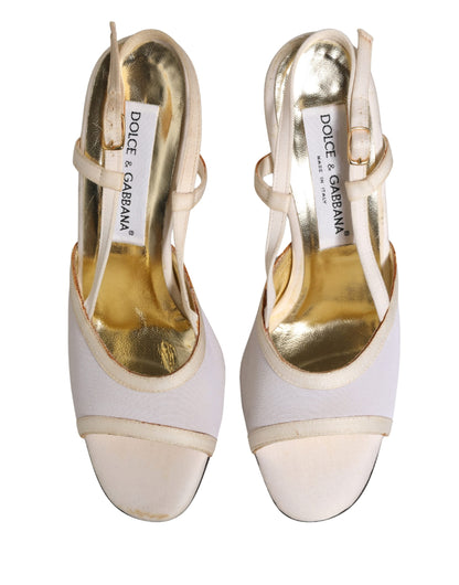 White Satin Slingback Heels Pumps Shoes