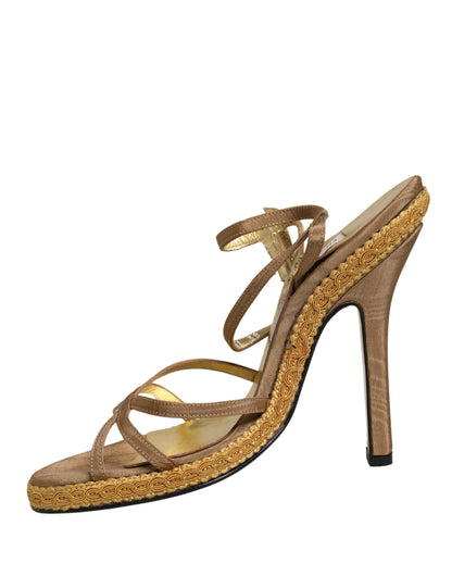 Brown Braided Ankle Strap Heels Sandals Shoes