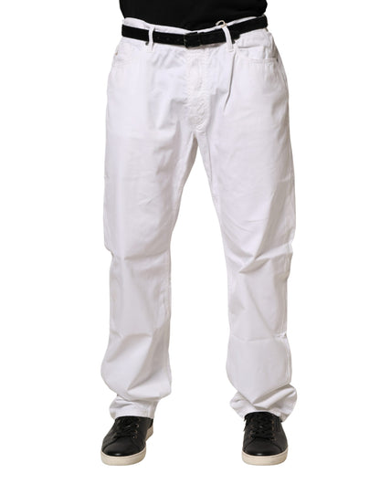 White Cotton Stretch Straight Casual Men Denim Trouser Jeans
