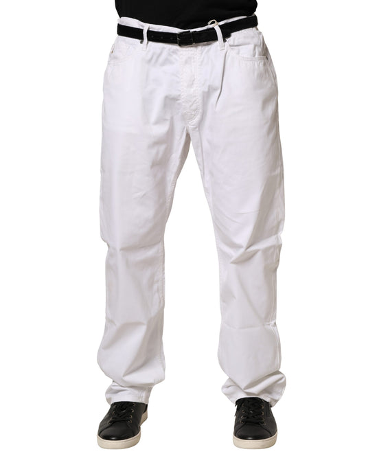 White Cotton Stretch Straight Casual Men Denim Trouser Jeans