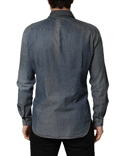 DarkBlue Long Sleeve Collared Denim Shirt